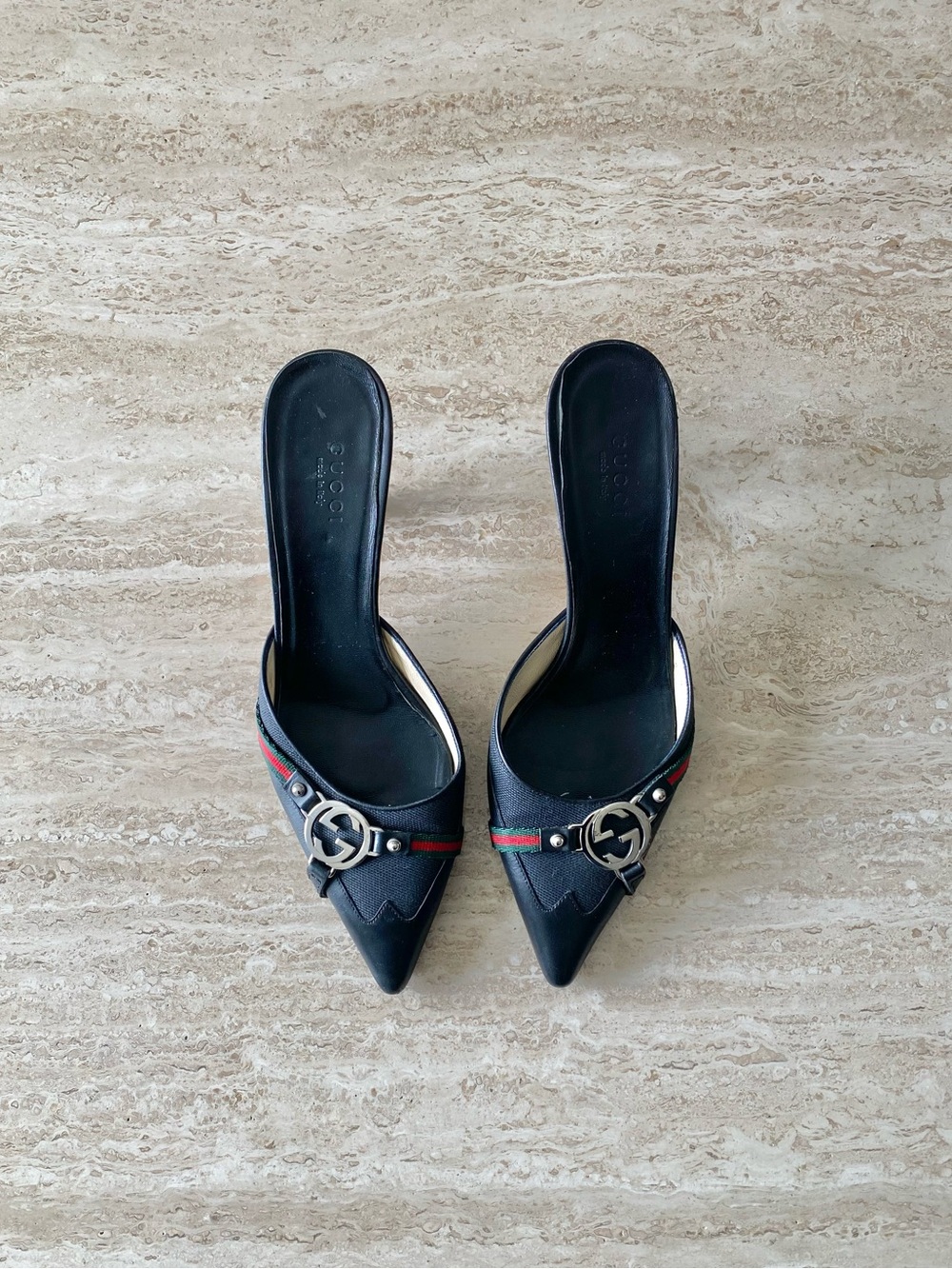 Vintage Gucci GG Stripe Mule Heels